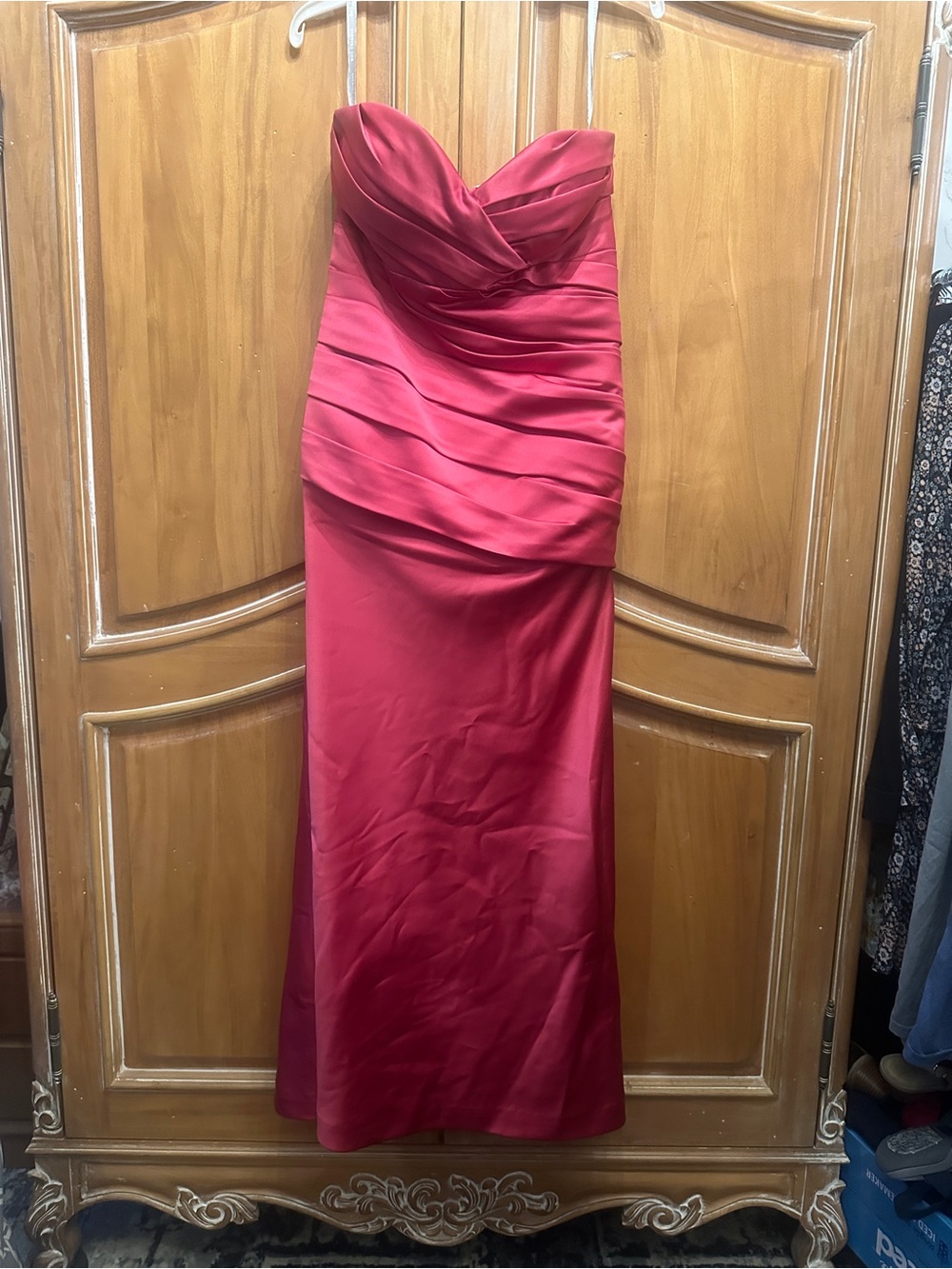 Bill Levkoff Strapless Ruched Satin Gown